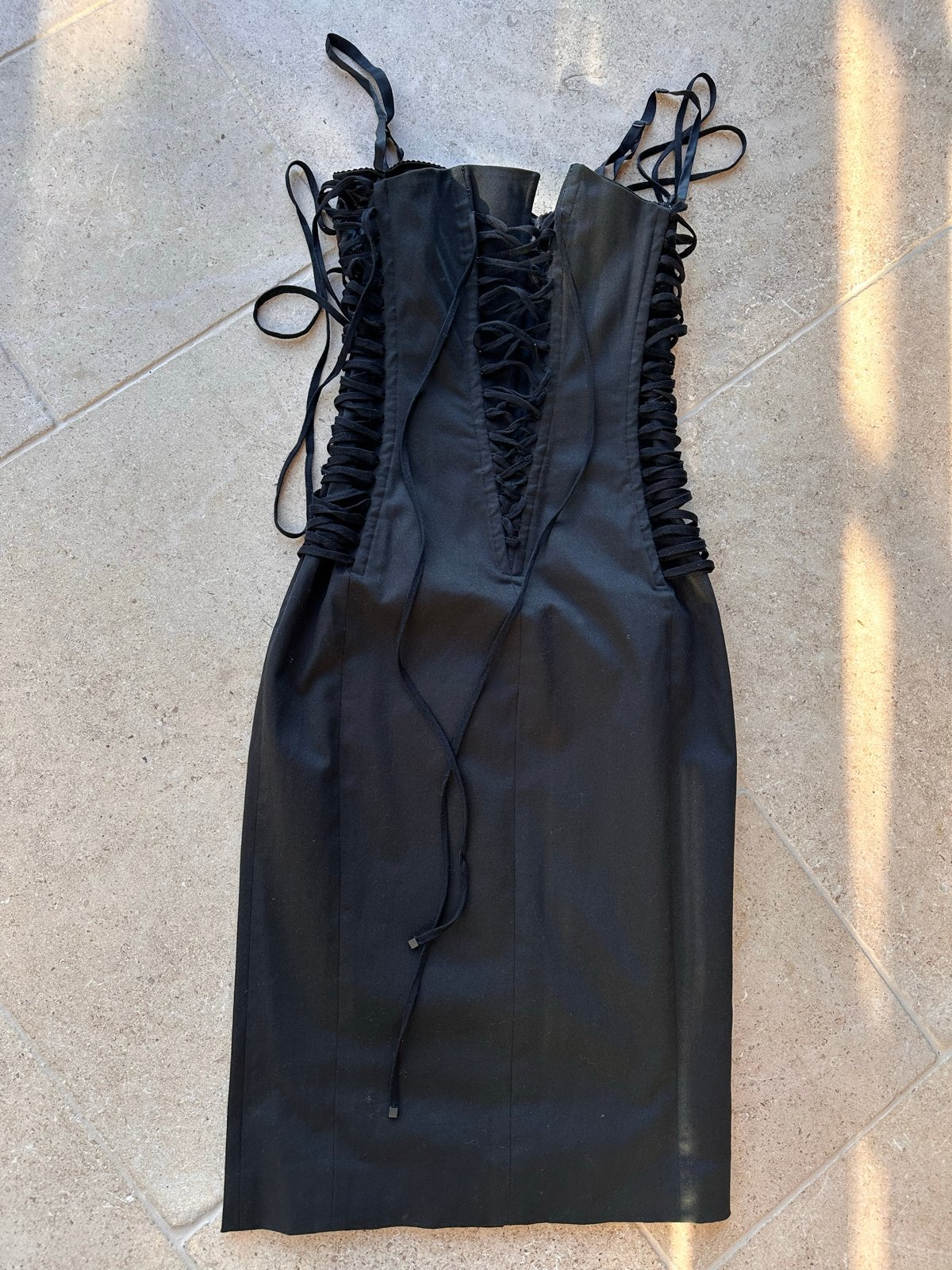 Dolce & Gabbana S/S 2002 Lace-Up Jurk - Zeldzaam Runway Stuk, Maat 38/40 (M), Zwart, Ophalen of Verzenden, Zo goed als nieuw