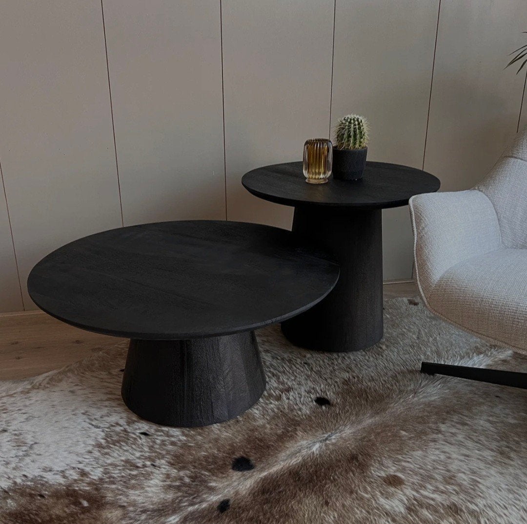 Mangohouten salontafel Oslo zwart 80 cm | NIEUW, Huis en Inrichting, Tafels | Salontafels, Ophalen, 50 tot 100 cm, Rond, Nieuw