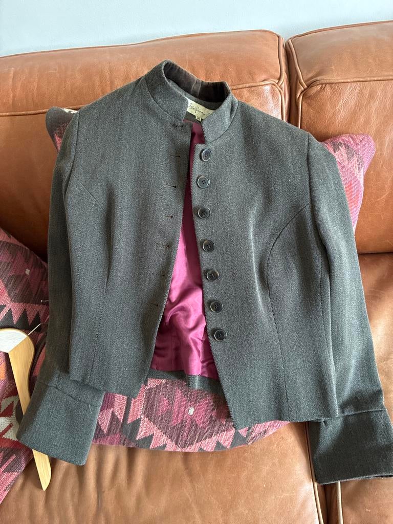 Josephine en Co gabardine jasje met fluwelen Mao kraagje, Kleding | Dames, Ophalen of Verzenden, Gedragen, Maat 36 (S), Grijs
