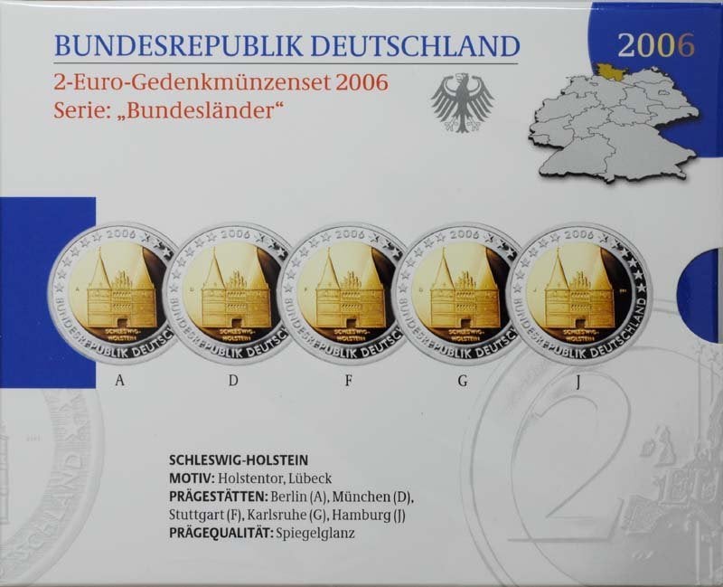 Duitsland 5x2 euro 2006, 2007, 2008, 2009, 2010, 2011, proof, Ophalen of Verzenden, Duitsland, 2 euro, Setje