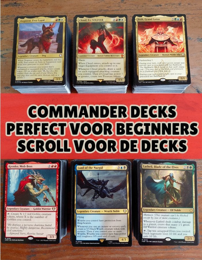 mtg beginners commander decks + korting magic the gathering, Hobby en Vrije tijd, Ophalen of Verzenden, Zo goed als nieuw, Speeldeck