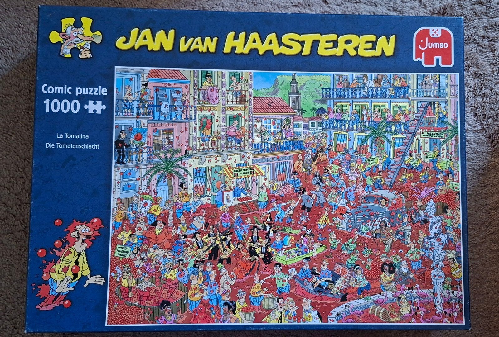 Jan van Haasteren. La Tomatina. Comic puzzel 1000, Ophalen of Verzenden, 500 t/m 1500 stukjes, Gebruikt