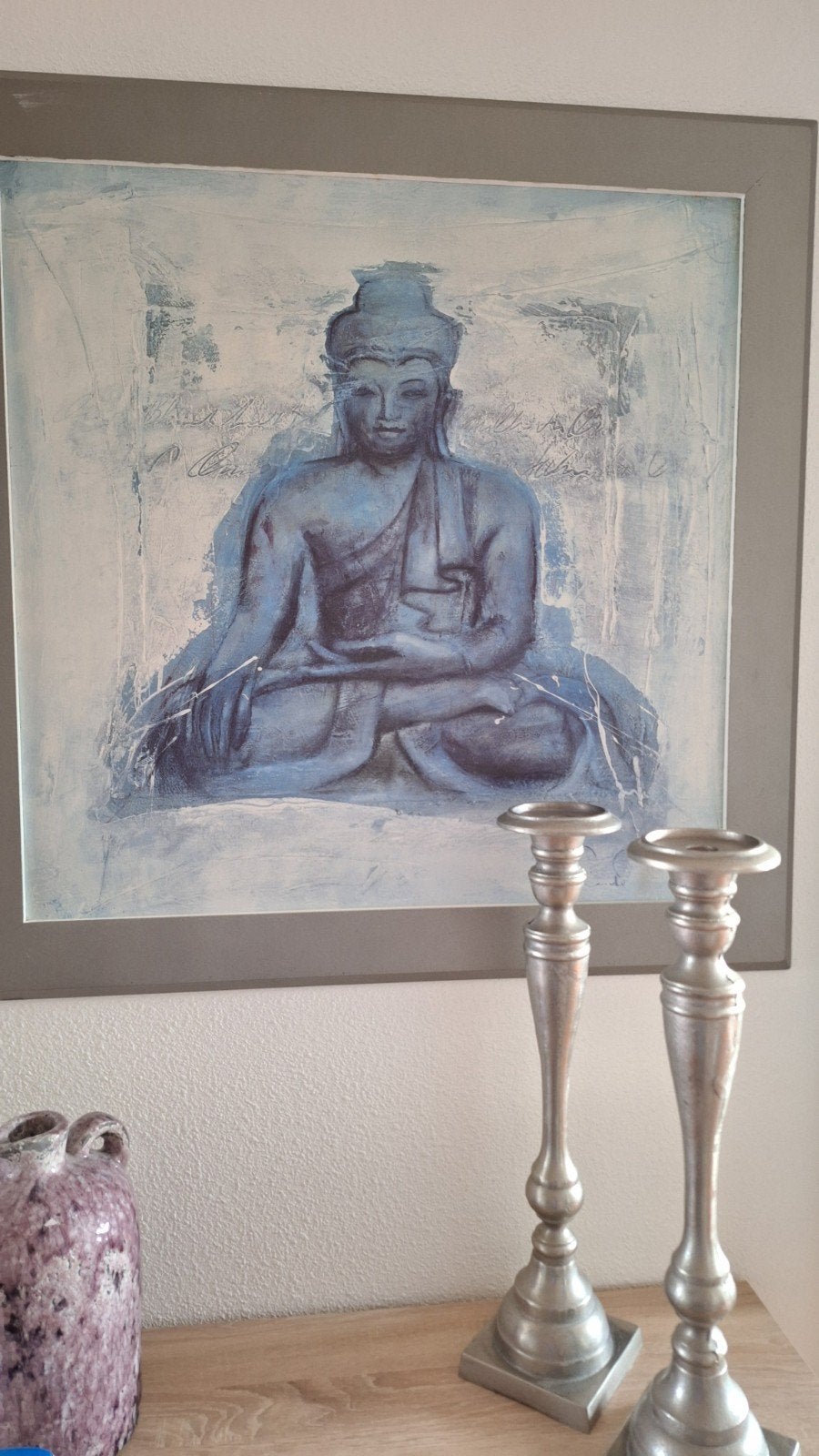 Boeddha schilderij in lijst - Blauw/Grijs, Ophalen, Gebruikt, Overige materialen, Blauw