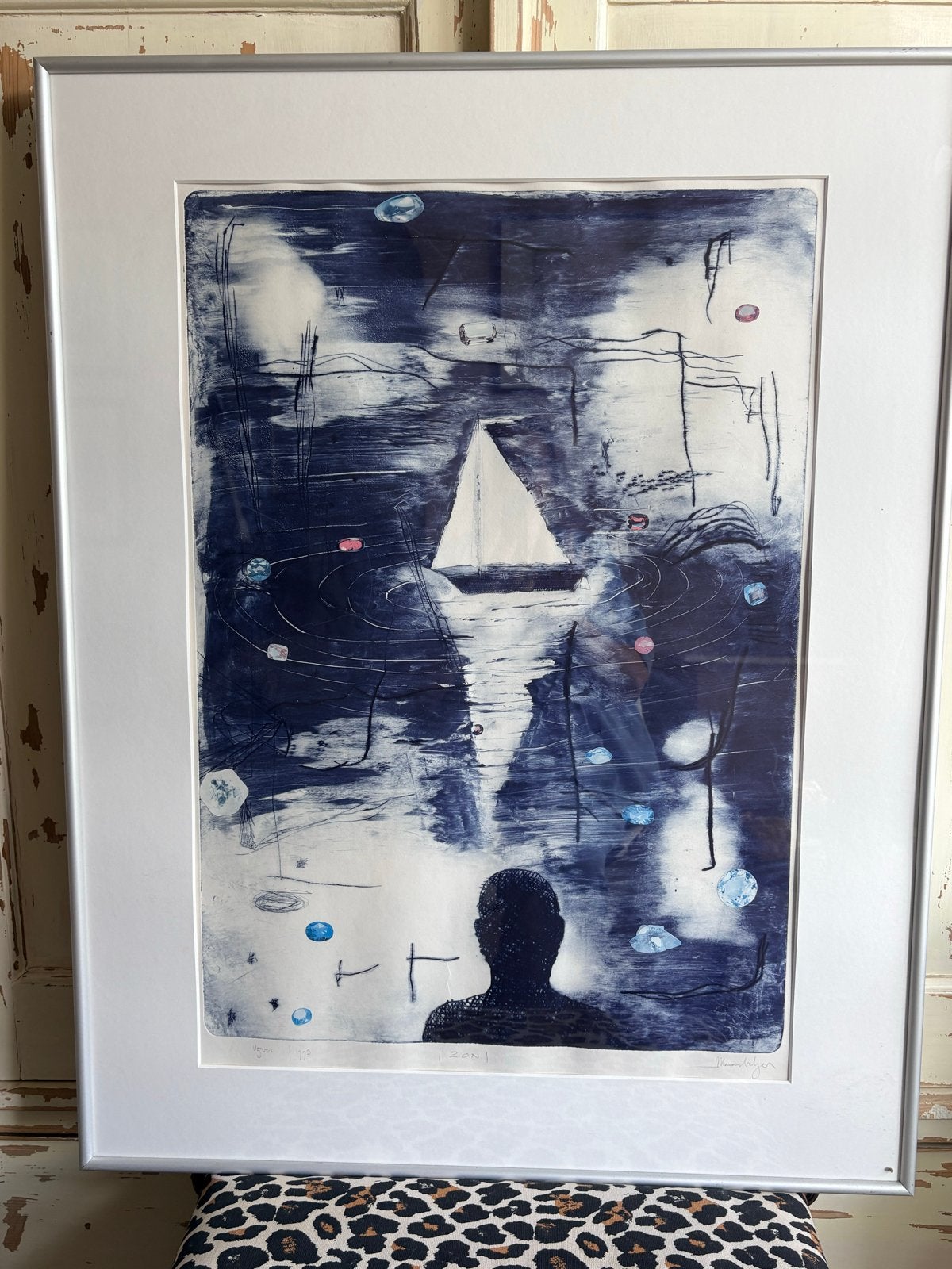 Marc Volger - Vijver-Zon (1993) - Gemengde techniek op papie, Ophalen, Abstract, Papier/karton, Ingelijst