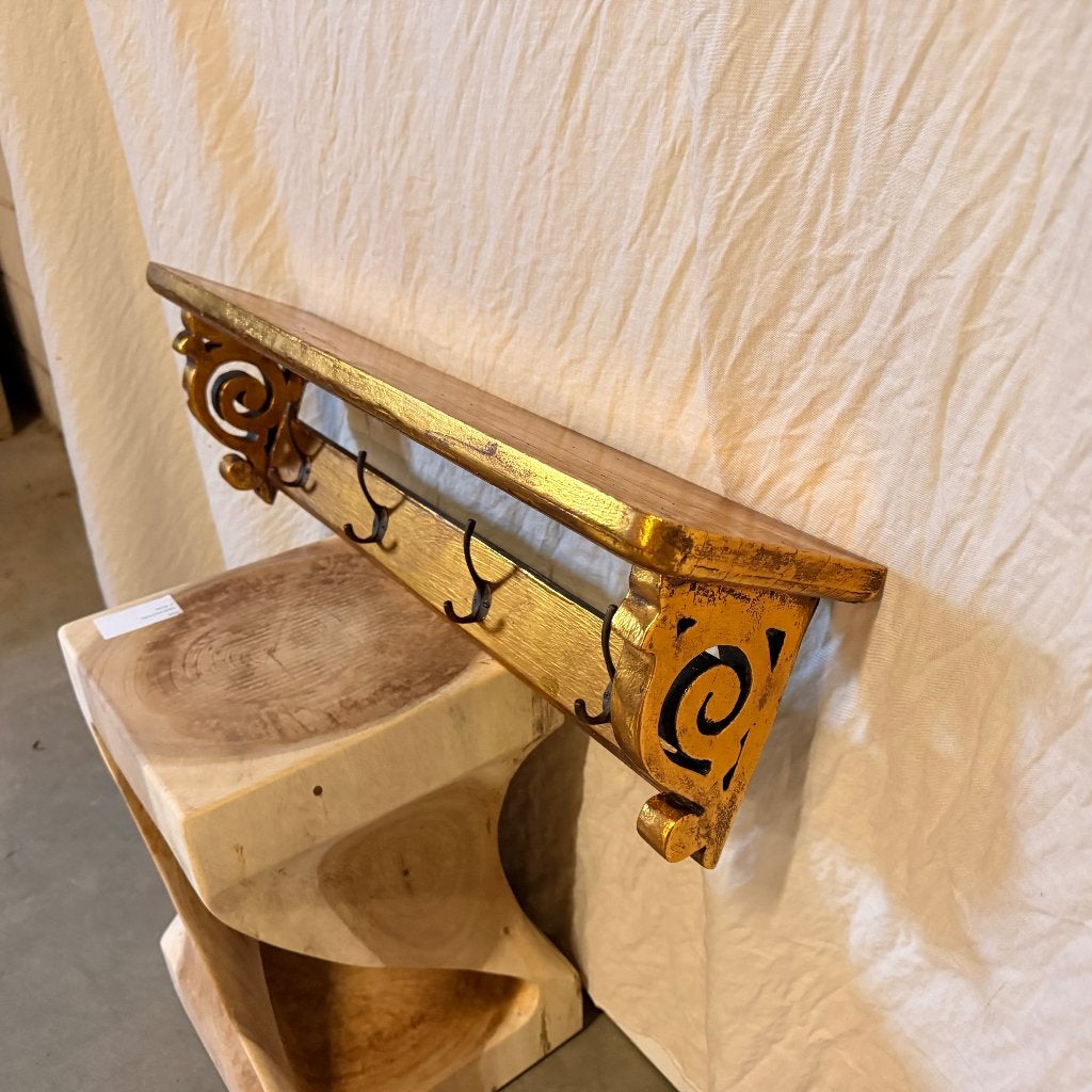 brocante kapstok van hout - 75 cm – goud - Gratis bezorgd, Wandkapstok, TTM Wonen, Meubels – (Perzische) Tapijten en Woonaccessoires