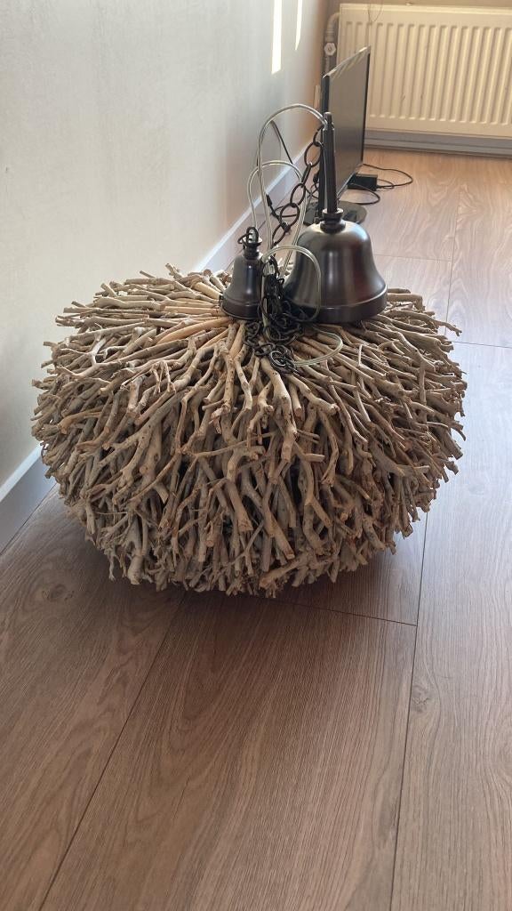 Unieke houten hanglamp, Ophalen, Hout, Minder dan 50 cm