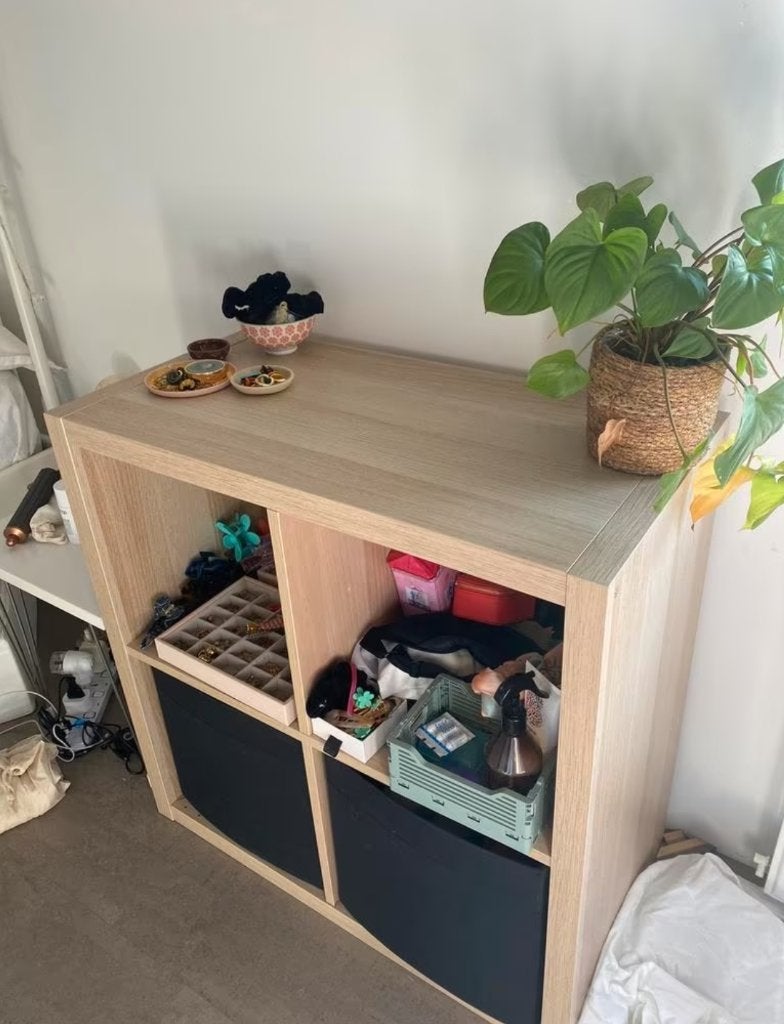 4 vaks Kallax open kast vakkenkast 2x2 bruin Ikea, Ophalen, 5 laden of meer, Eikenhout, 50 tot 100 cm