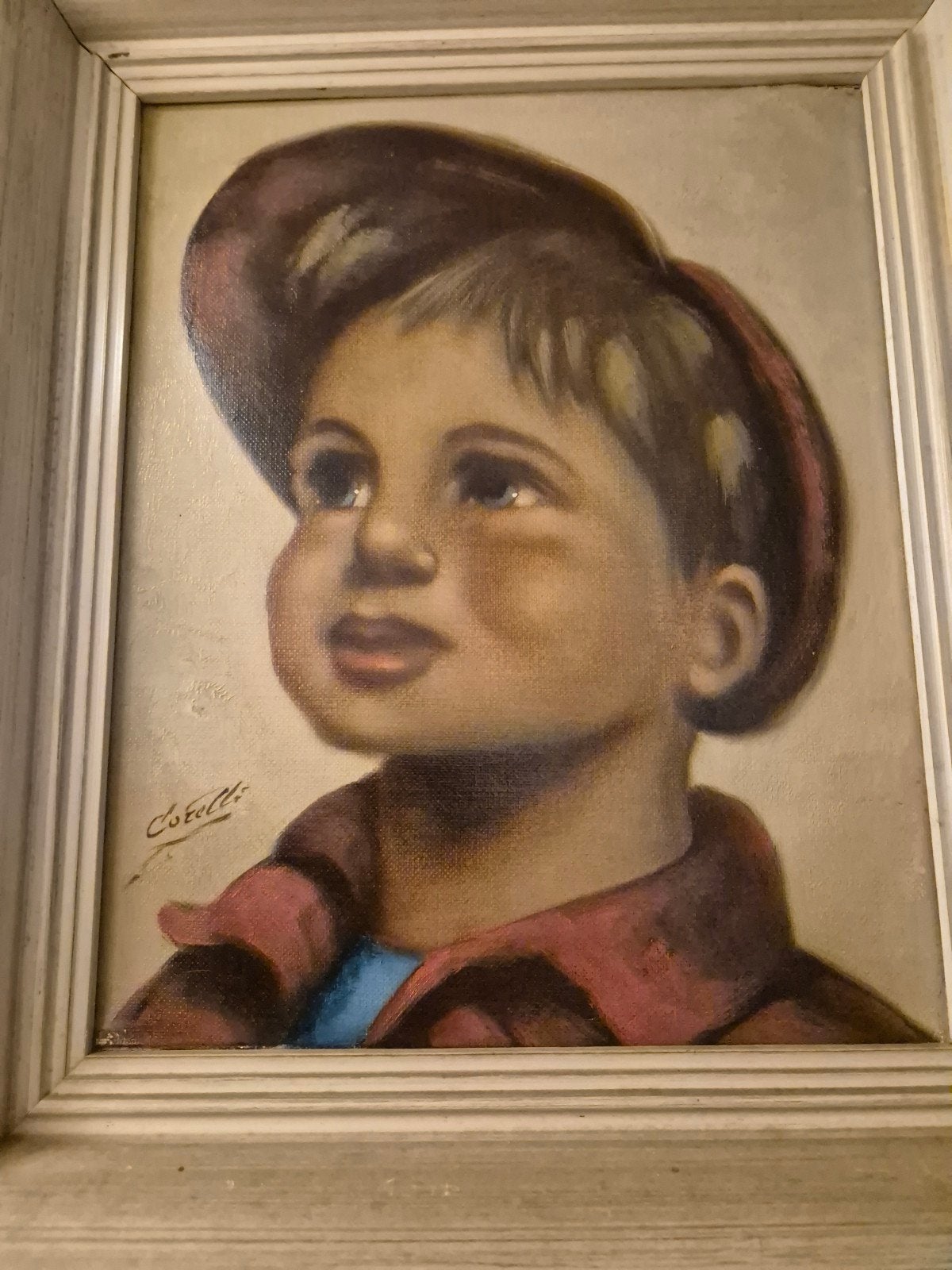 Authentiek vintage schilderij 'Jongen met pet' – Corelli, Antiek en Kunst, Ophalen of Verzenden, Gesigneerd, Doek
