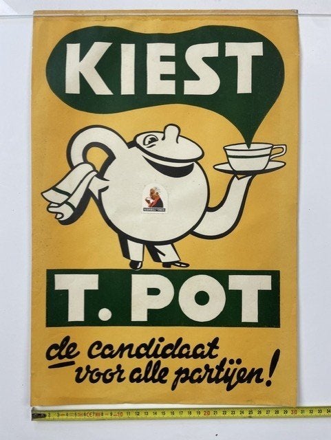 poster 'Kiest T.Pot' jaren 1950, Ophalen of Verzenden, Gebruikt, A1 t/m A3, Overige onderwerpen