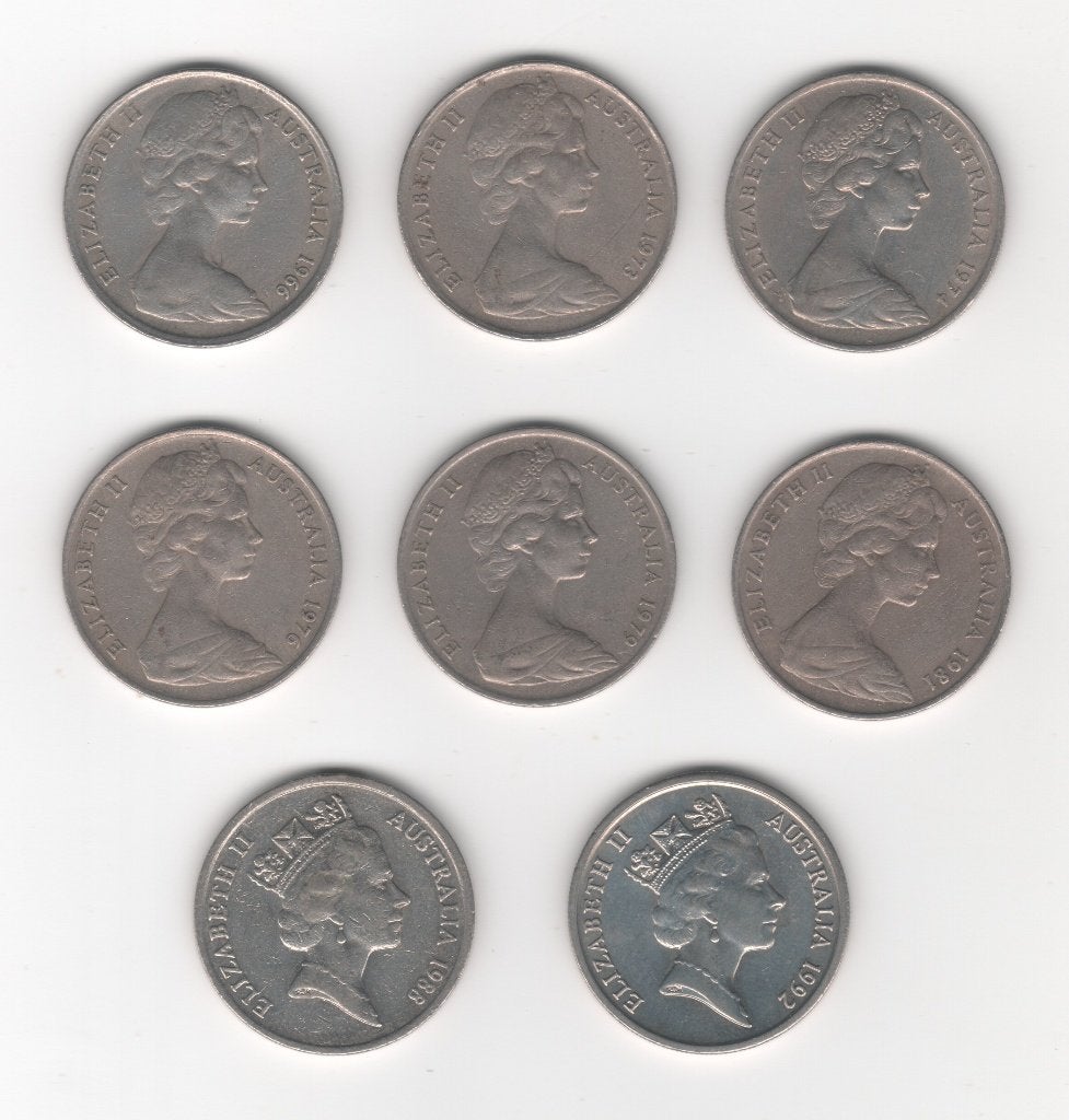 8x 10 cent Australië 1966-1992 (M 294), Ophalen of Verzenden, Setje