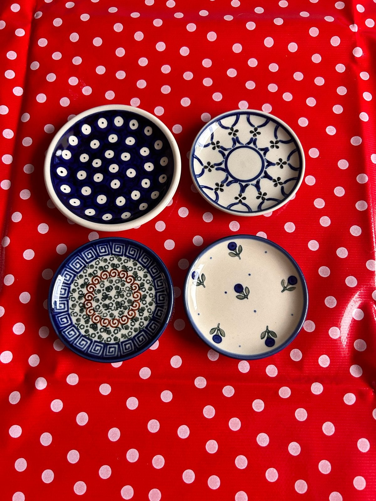 4x Handgemaakte Poolse Keramische Schoteltjes/Bordjes, Huis en Inrichting, Ophalen, Overige merken, Keramiek, Vintage