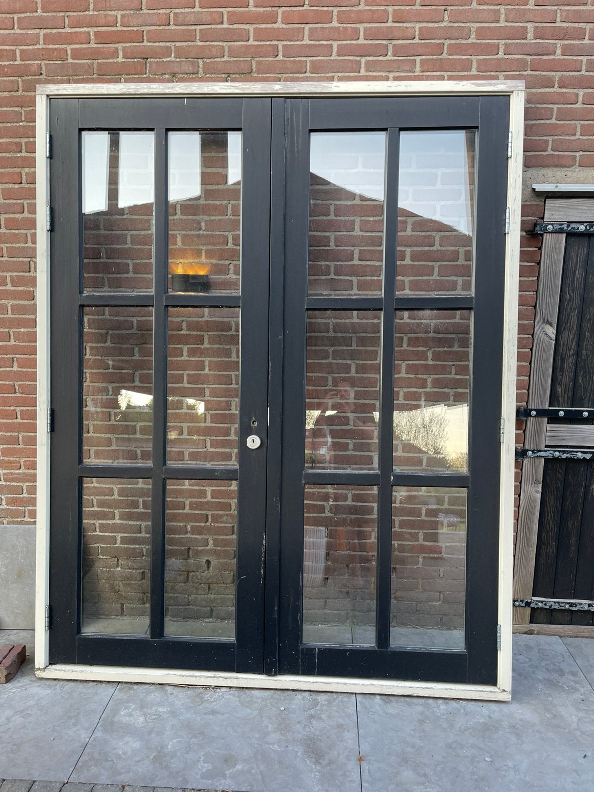 Hardhouten Kozijn met Openslaande Deuren., Doe-het-zelf en Verbouw, Kozijnen en Schuifpuien, Ophalen, Deurkozijn, Zo goed als nieuw