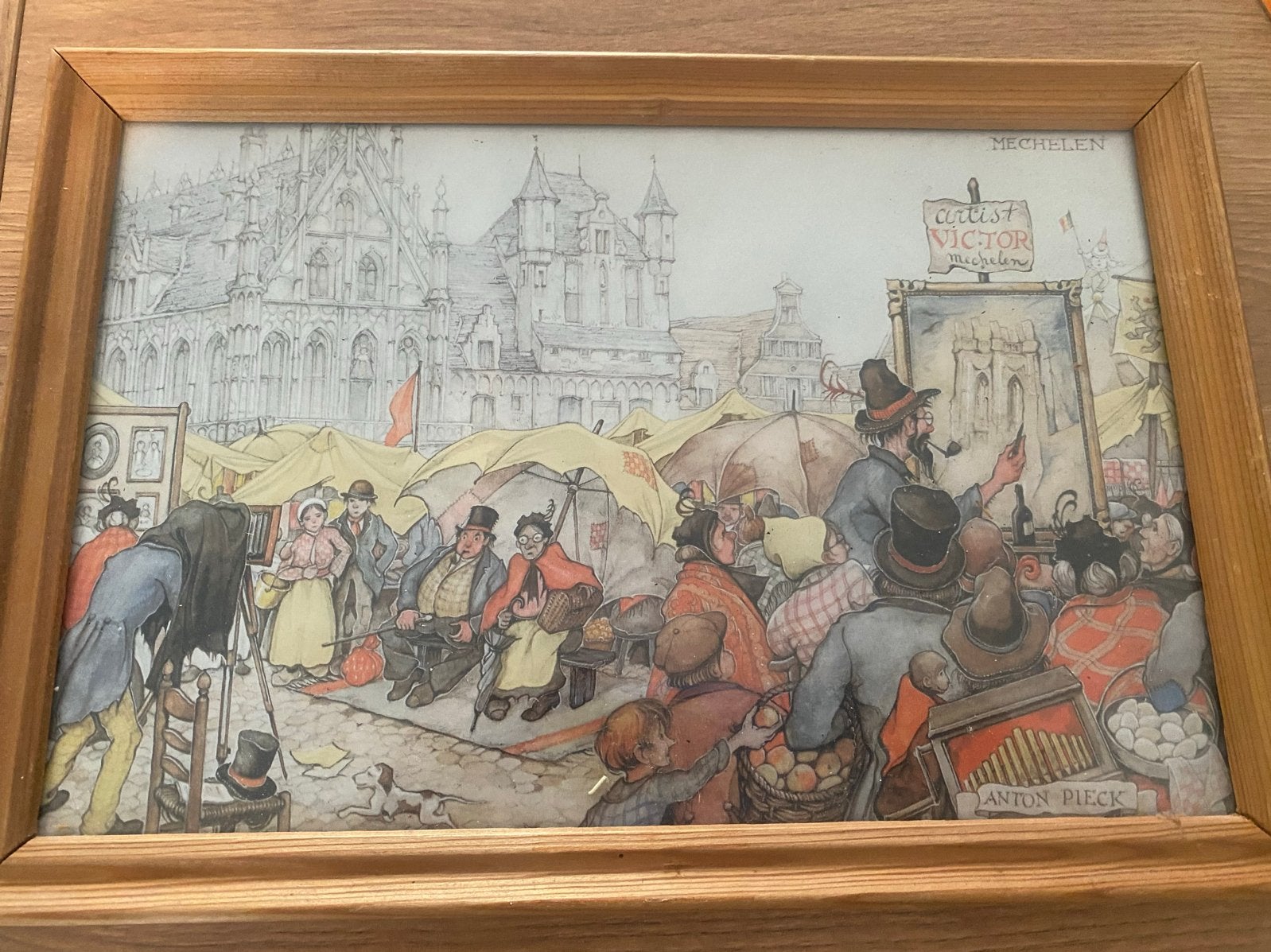 Anton Pieck Prenten: Mechelen en Begijnhof Lier, Ophalen of Verzenden, Print, Prent, Ingelijst