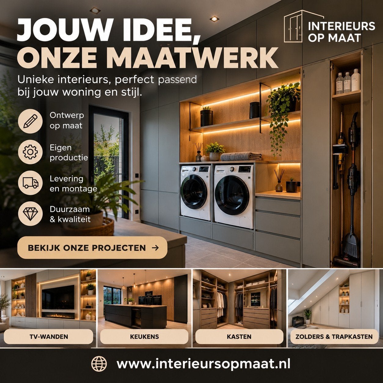 kast op maat, Ophalen, Nieuw, 25 tot 50 cm, 200 cm of meer
