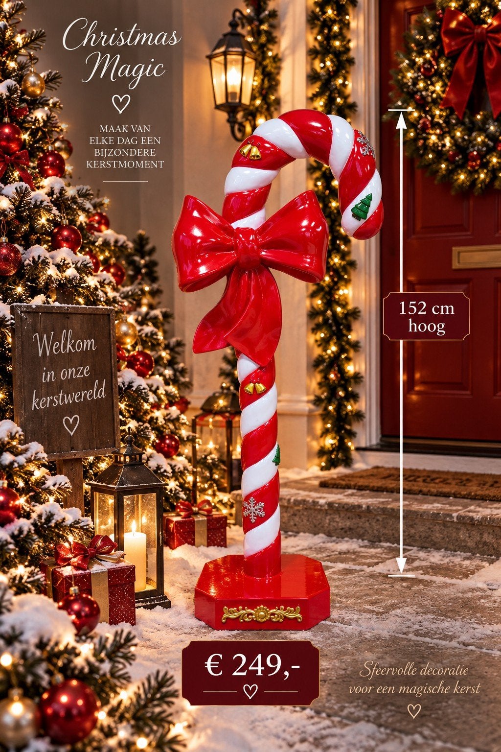 Grote Candy Cane kerstdecoratie 152 cm – Polyester – Nieuw, Ophalen, Nieuw