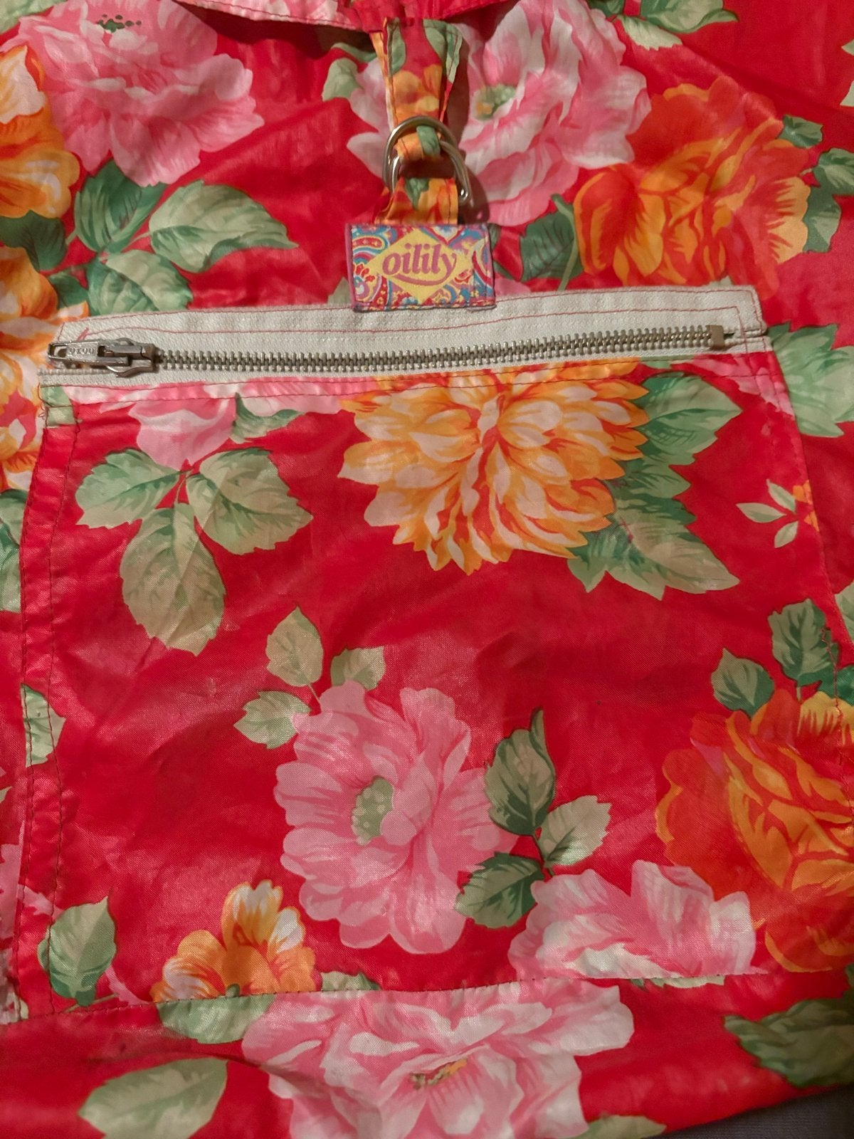 Vintage Oilily Rugtas met Bloemenprint, Ophalen of Verzenden, Gebruikt, Rood, Overige typen