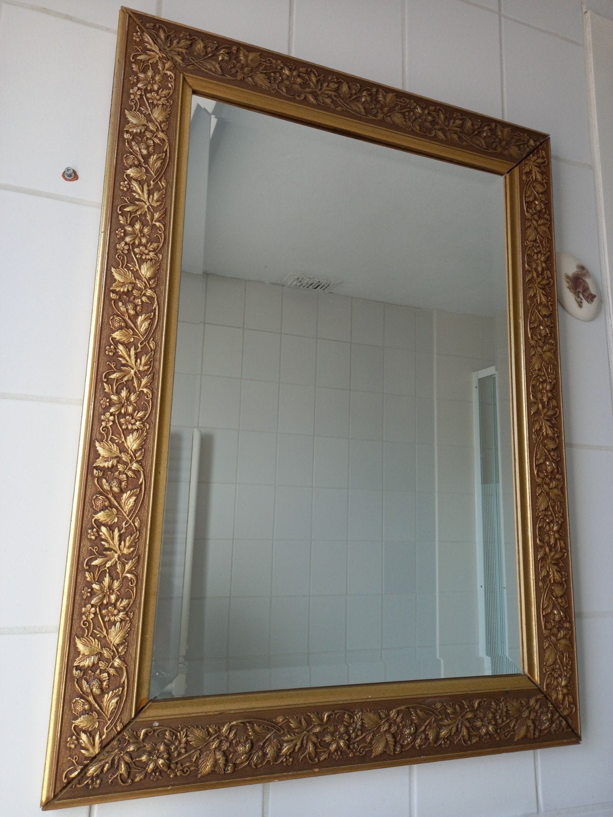 spiegel houten goud vergulde lijst met facet geslepen glas, Ophalen, Rechthoekig