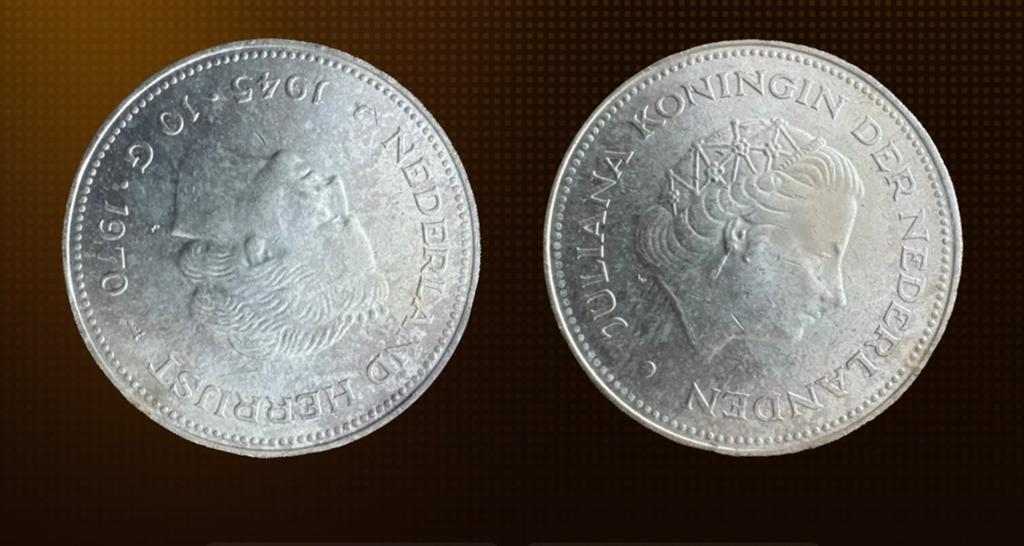 Nederland Herrijst zilveren munt - 25 jaar bevrijding, Postzegels en Munten, Ophalen of Verzenden, Koningin Juliana, 10 gulden