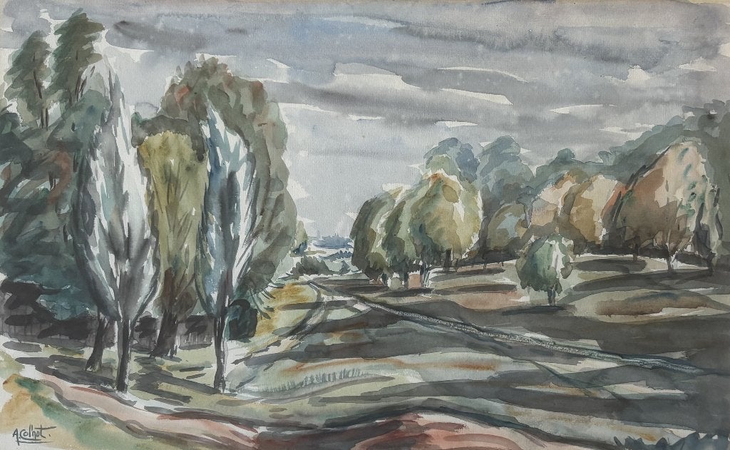 Arnout Colnot (1887-1983) - Glooiend landschap (aquarel), Ophalen of Verzenden, Schilderij, Aquarel, Handgemaakt