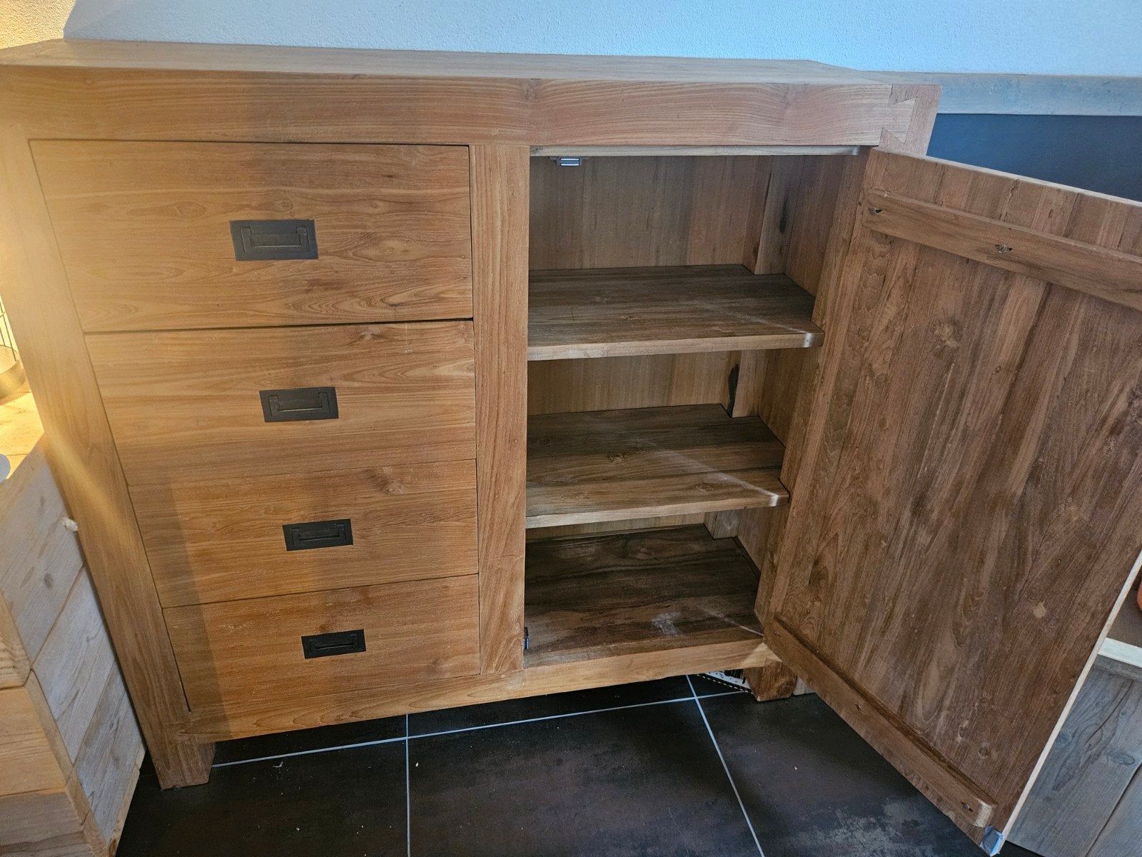 teakhouten kast, Ophalen, Gebruikt, 100 tot 150 cm, Teakhout