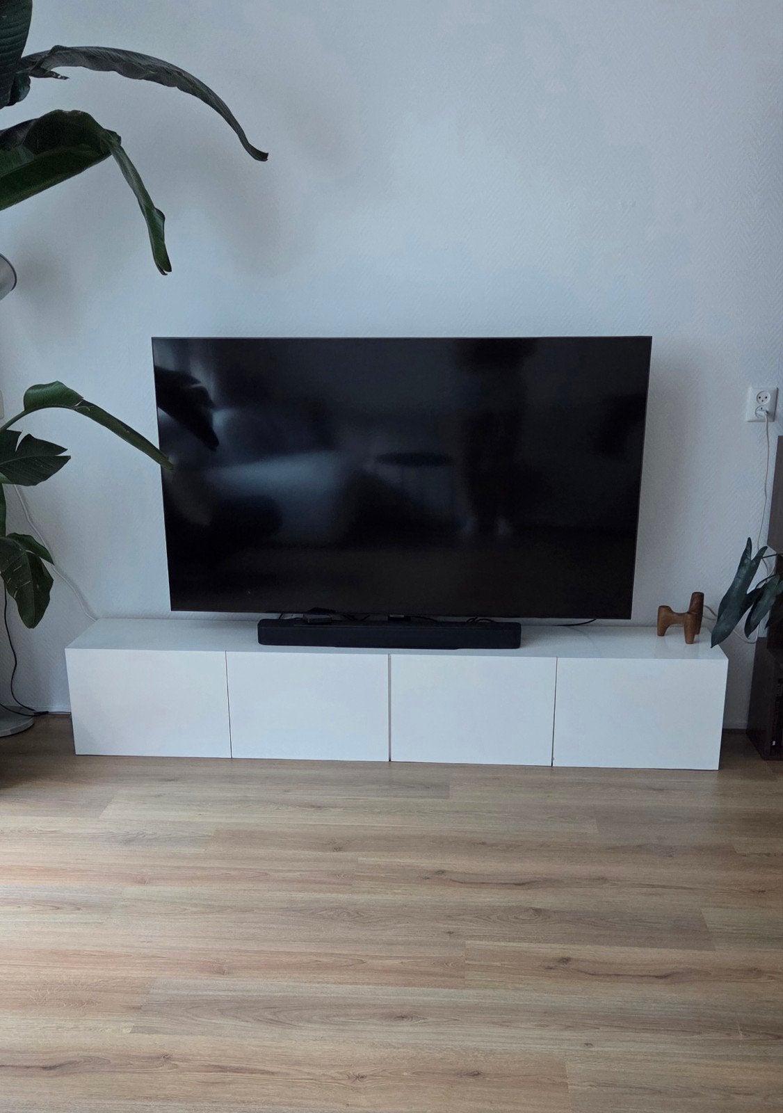 Hoogglans wit tv-meubel 200x35x35 cm staand/zwevend, Huis en Inrichting, Kasten | Televisiemeubels, Ophalen, Gebruikt, 200 cm of meer
