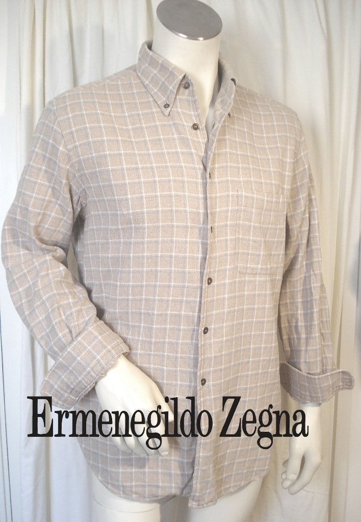 ERMENEGILDO ZEGNA 🧐zacht flanellen overhemd mt L, Ermenegildo Zegna, Zo goed als nieuw, Halswijdte 41/42 (L), Meerkleurig