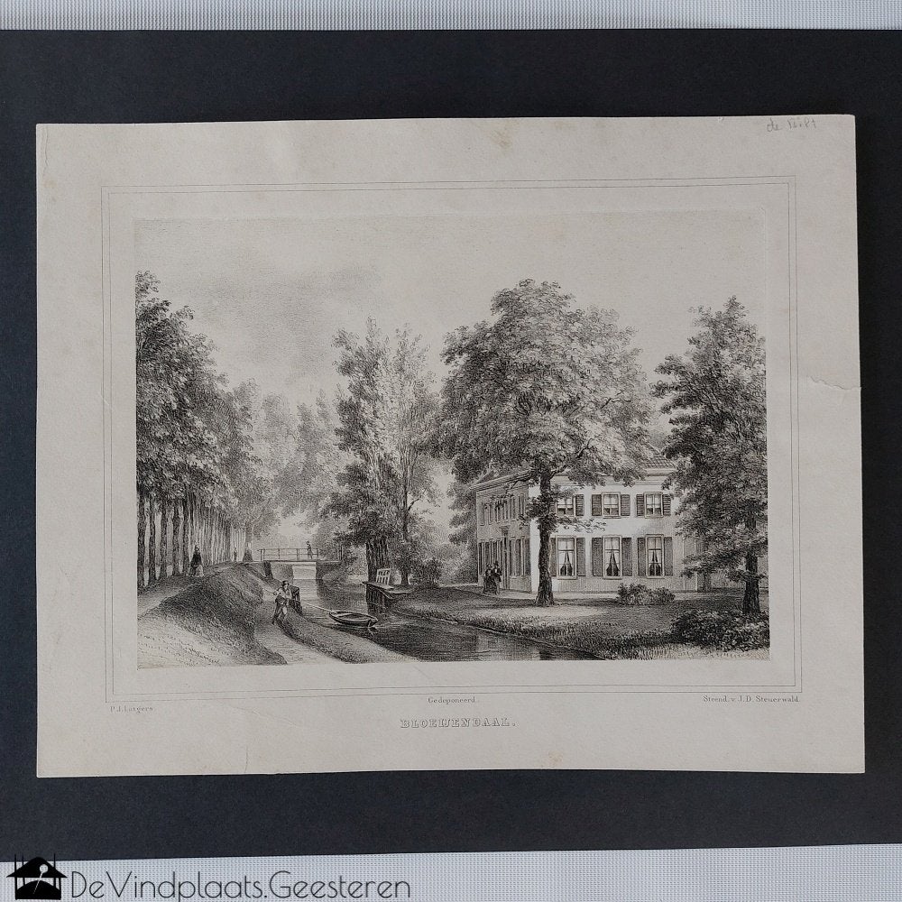 Ets landhuis Bloeijendaal tussen Utrecht en De Bilt, 1800 - 1899, Ophalen of Verzenden, Landschap, Met tekst