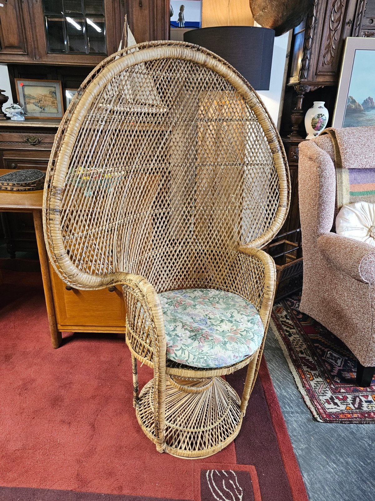 Vintage rotan pauwenstoel - 137 cm hoog, 96 cm breed, Ophalen of Verzenden