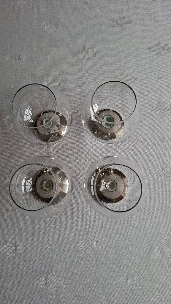 4 Cognac glazen met zilveren voet, Antiek en Kunst, Antiek | Glas en Kristal, Ophalen of Verzenden