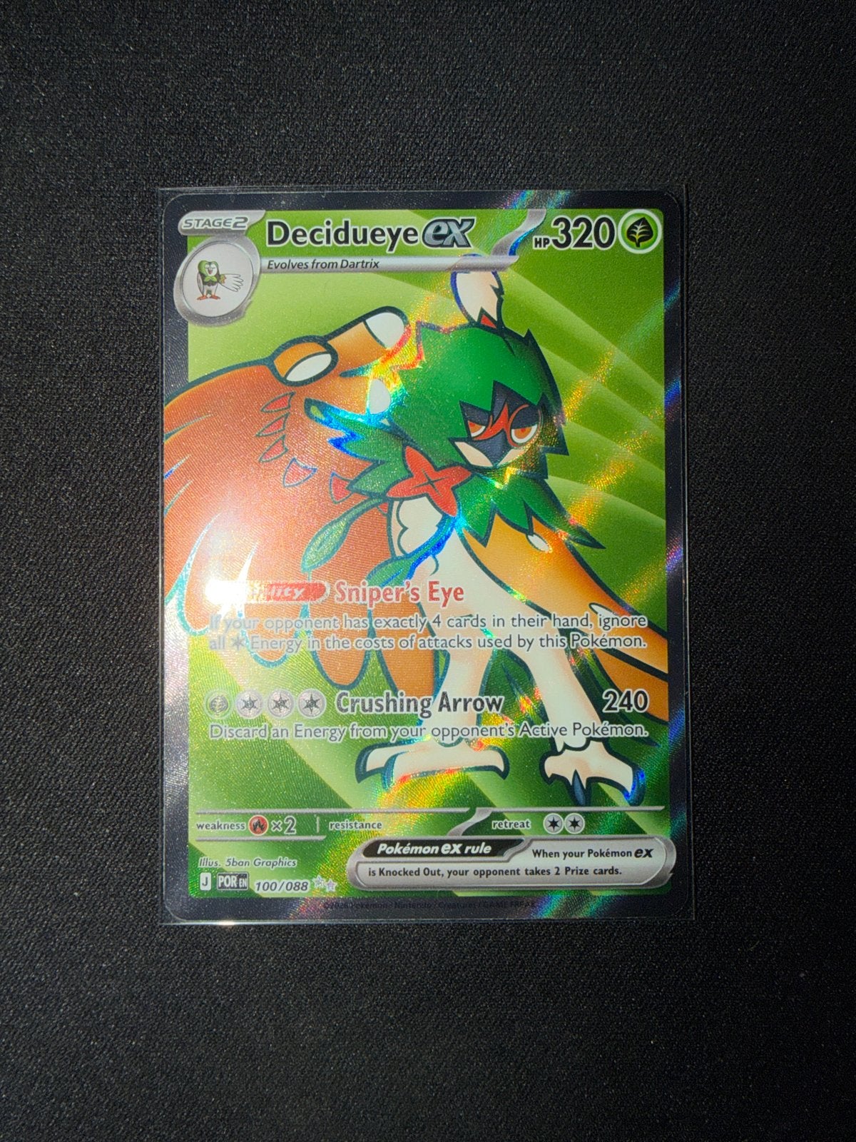 Pokémon TCG: Decidueye GX 100/088 Full Art Foil, Ophalen of Verzenden, Zo goed als nieuw, Losse kaart, Foil
