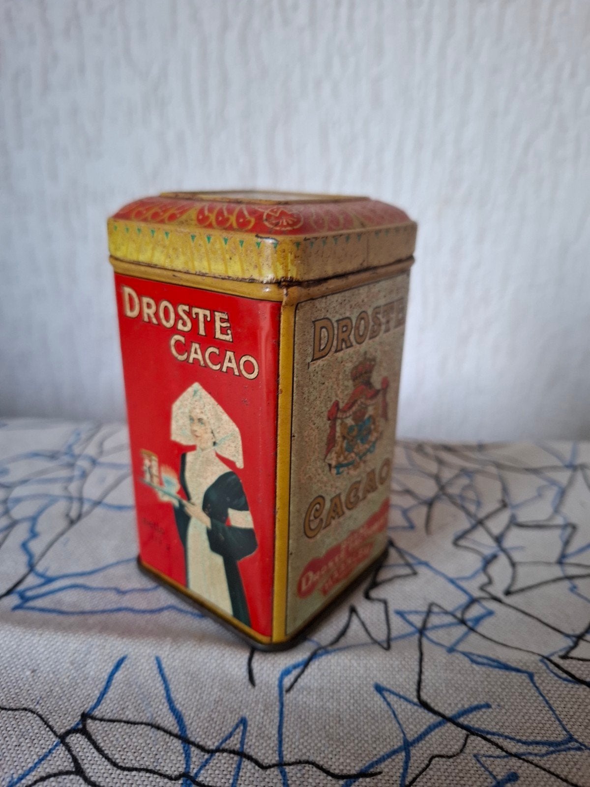 Zeldzaam antiek Droste cacao blikje - 10 cm hoog, Verzamelen, Ophalen of Verzenden