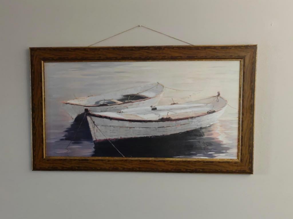 Schilderij met twee boten op het water, Antiek en Kunst, Kunst | Schilderijen | Klassiek, Ophalen