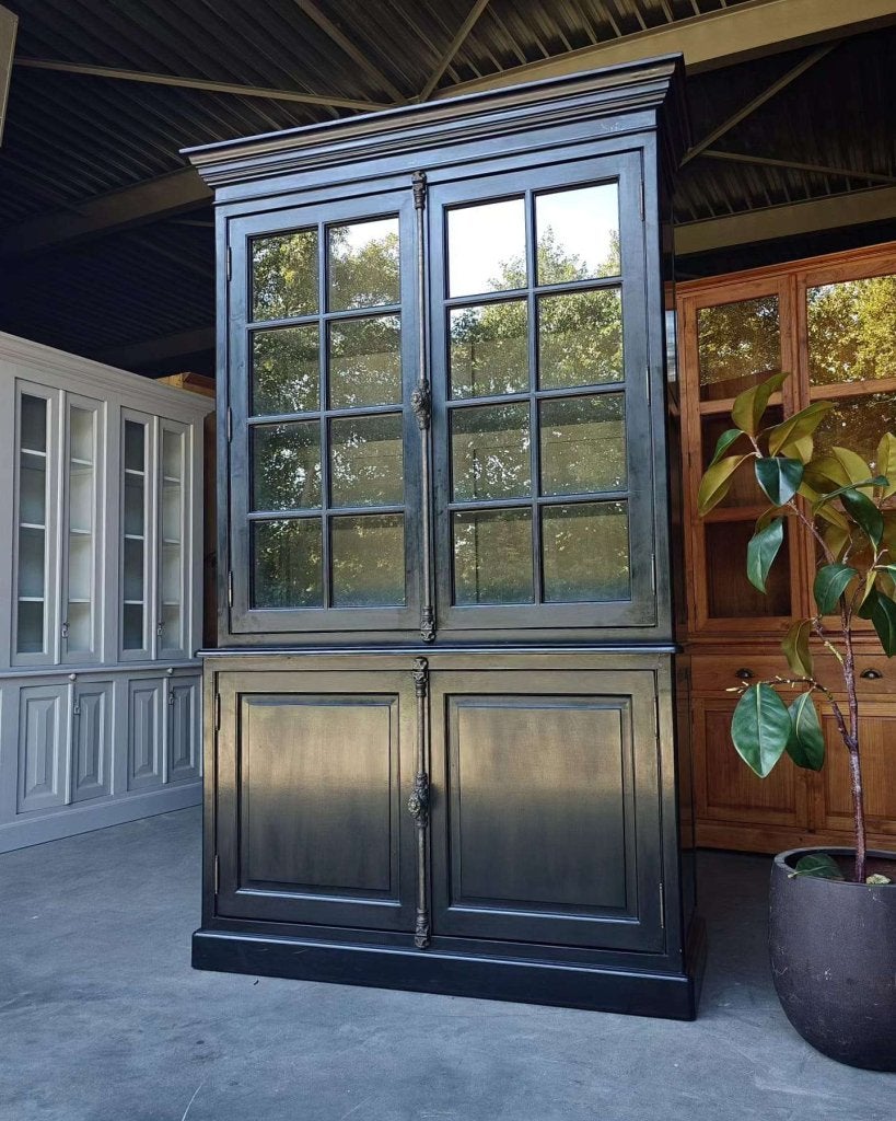Klassieke zwarte servieskast | Chique hoge buffetkast #7196, Huis en Inrichting, Gebruikt, 100 tot 150 cm, -, 200 cm of meer