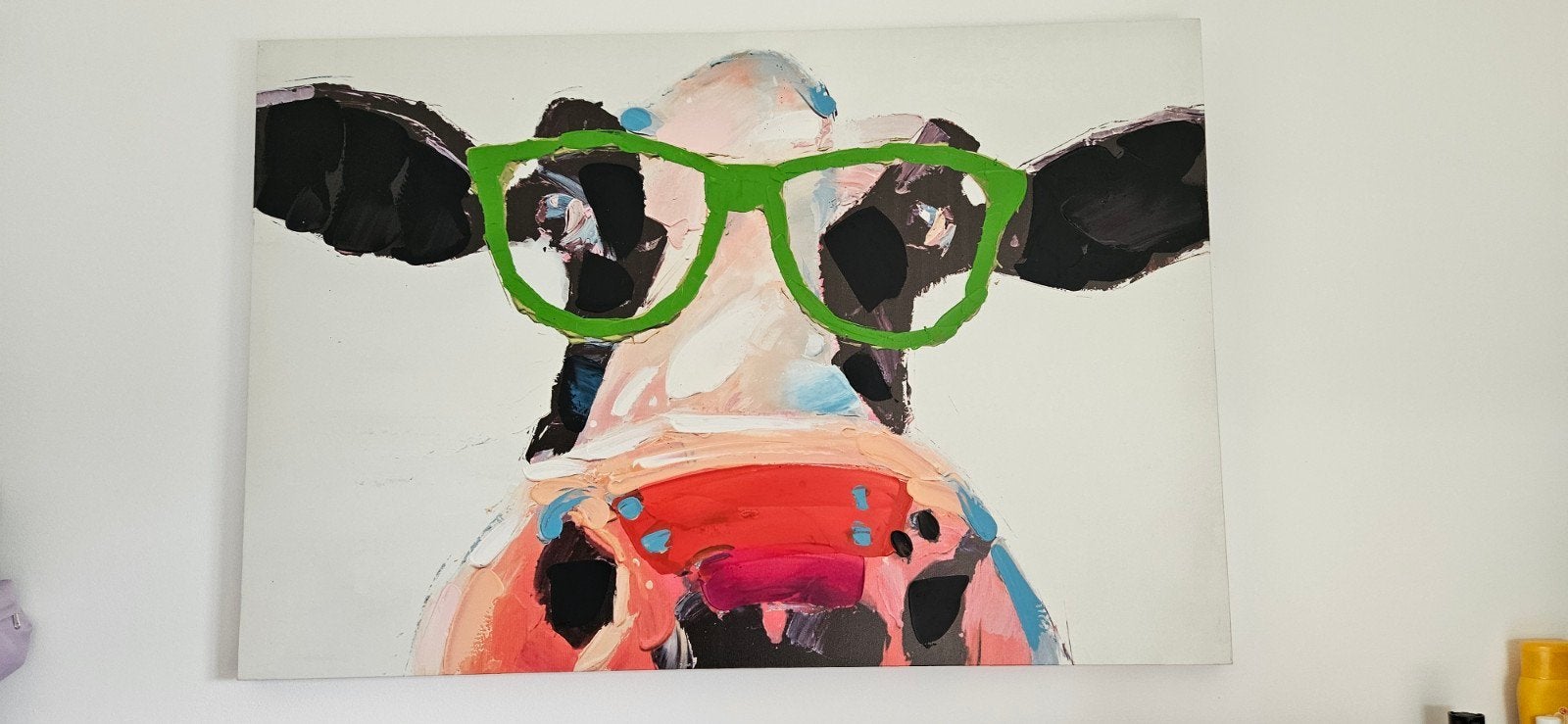 schilderij koe 90x60cm, Ophalen, 50 – 75, Gebruikt, Schilderij