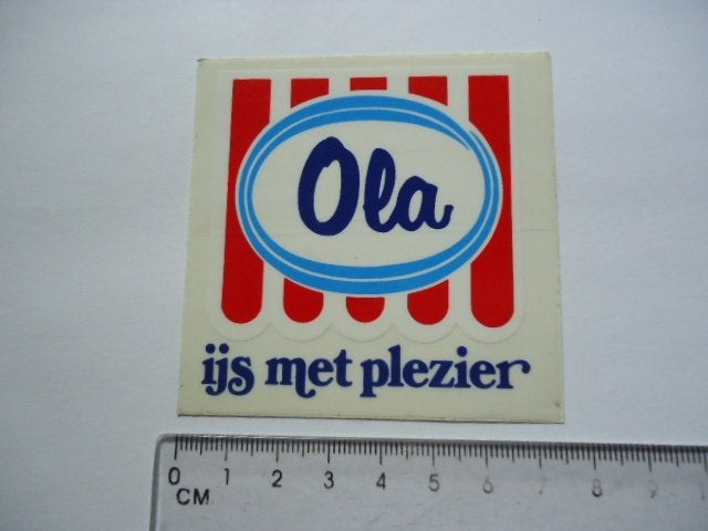 sticker oud OLA IJS jaren 70 seventies retro ijsje cult logo, Verzenden, Zo goed als nieuw, Bedrijf of Vereniging