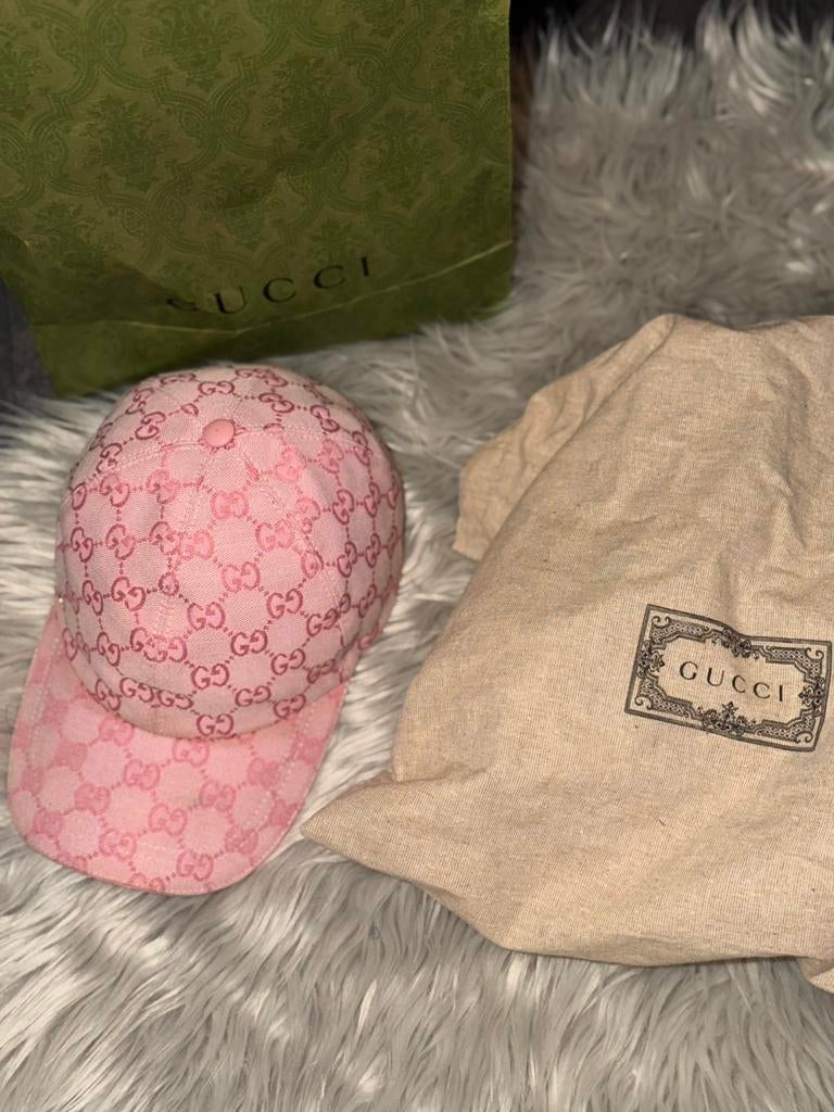 Originele Gucci GG Supreme Roze pet met bon tas en dustbag, Kleding | Heren, Hoeden en Petten, Verzenden, Zo goed als nieuw