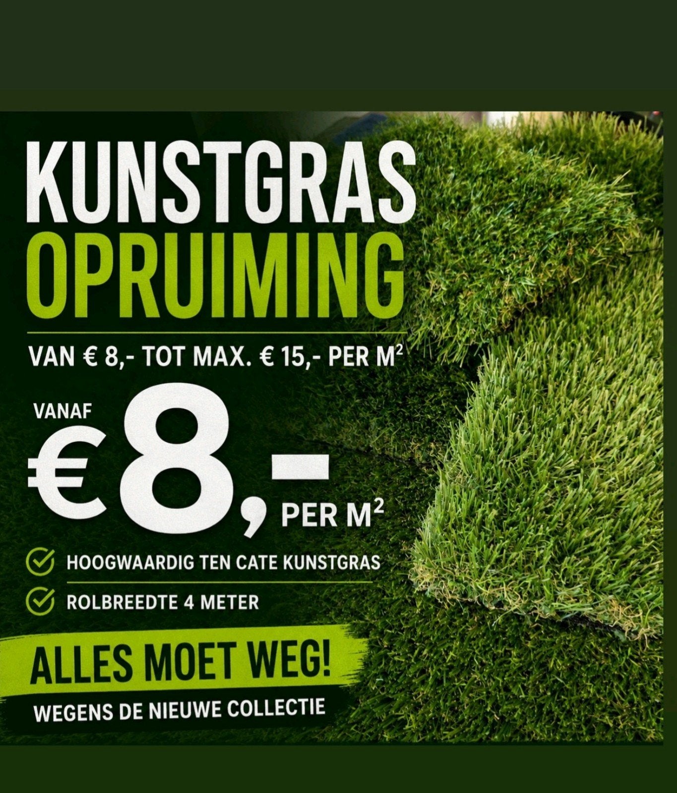 kunstgras Ten Cate moet weg in verband met nieuwe collectie, Tuin en Terras, Ophalen, Nieuw, 20 m² of meer