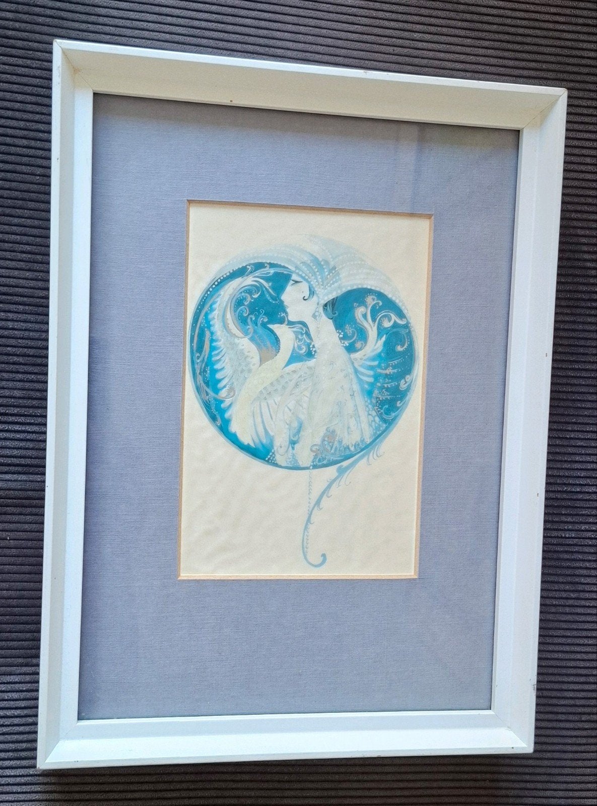 Schilderij Eloy Wertz  Weert Vrouw art deco blauw zilver, Figuren, Papier/karton, Ophalen of Verzenden, Overige technieken