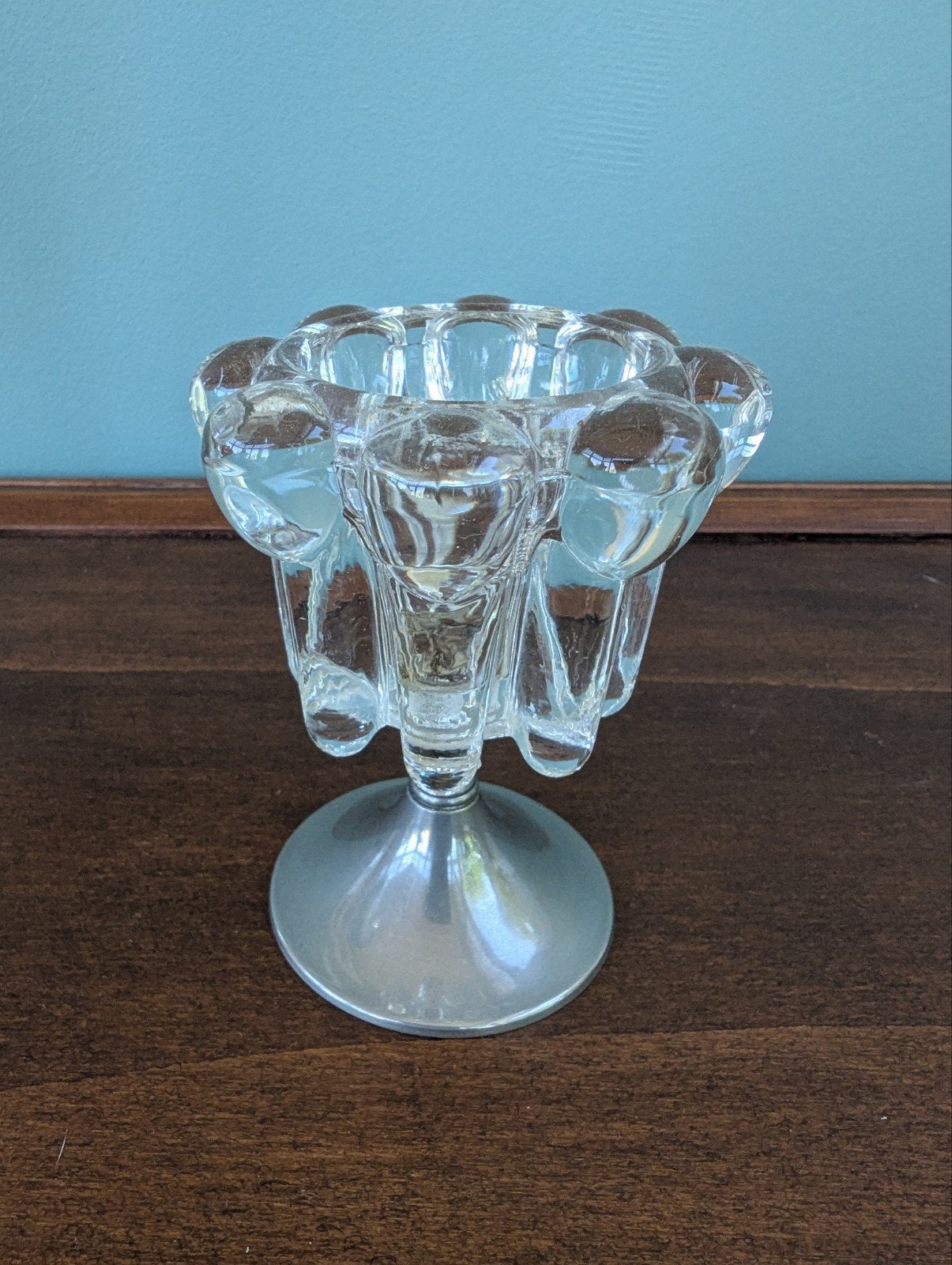Reims France kandelaar glas op zilveren voet., Antiek en Kunst, Ophalen of Verzenden