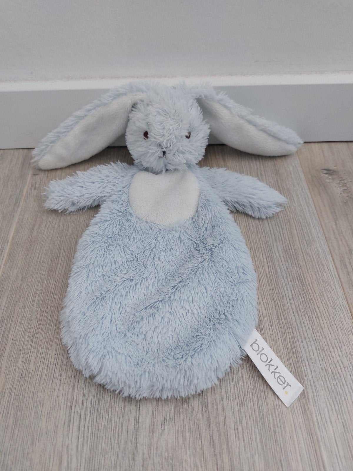 Knuffel knuffeldoekje blokker konijn blauw L1856, Ophalen of Verzenden, Zo goed als nieuw, Konijn