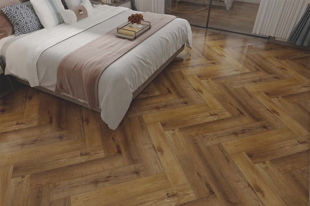 Visgraat Pvc click Coffee Oak met integreerde ondervloer, Bruin, 75 m² of meer, Nieuw, Ophalen of Verzenden