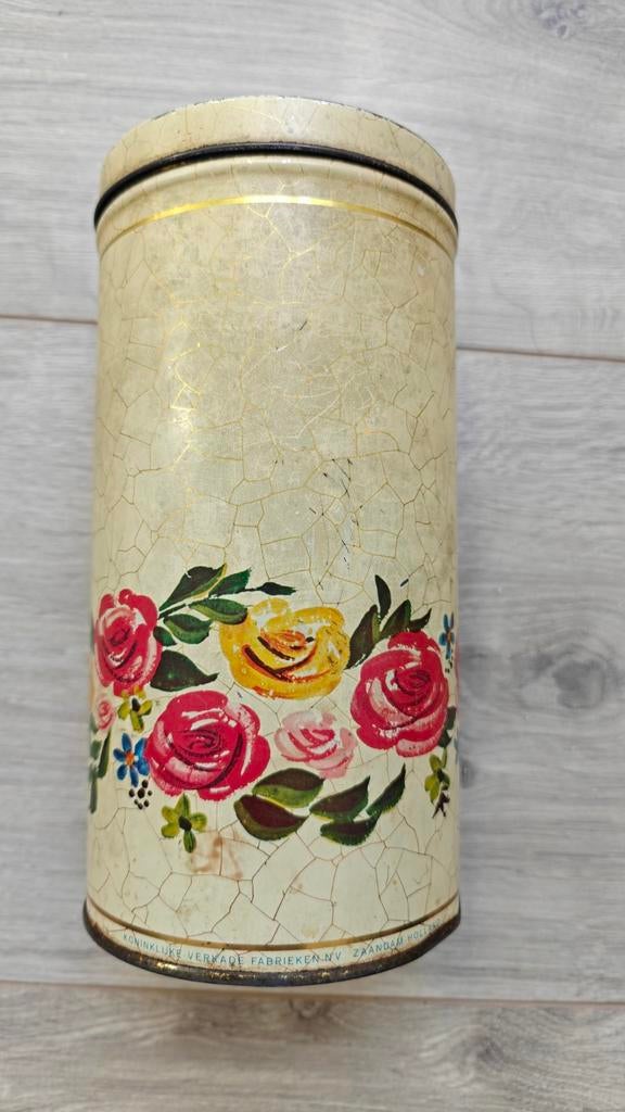 Antiek Verkade Beschuitblik met Bloemenmotief, Ophalen of Verzenden