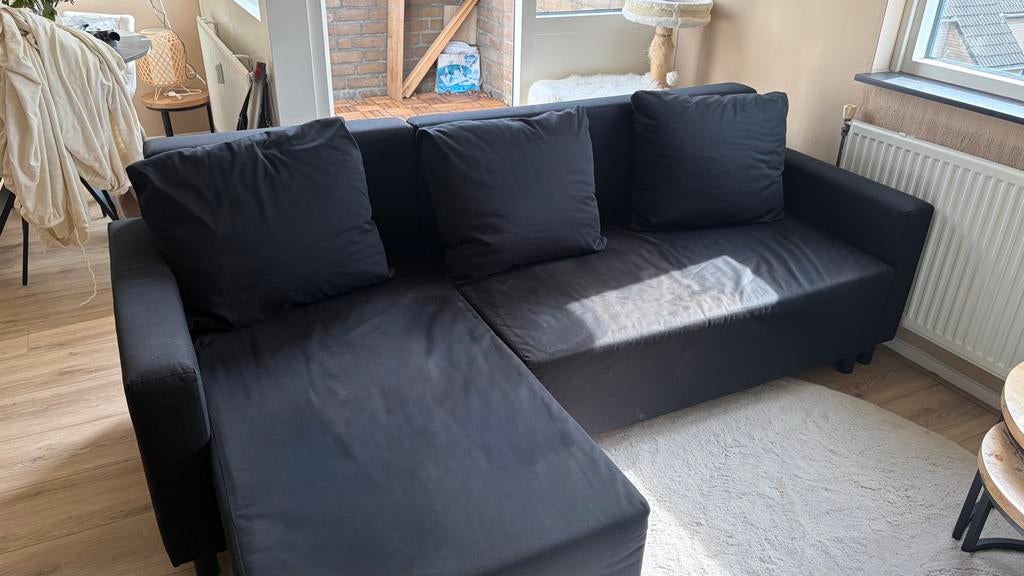 Zwarte slaapbank met opbergruimte - Hoekbank, Ophalen, 100 tot 125 cm, Hoekbank, Tweepersoons