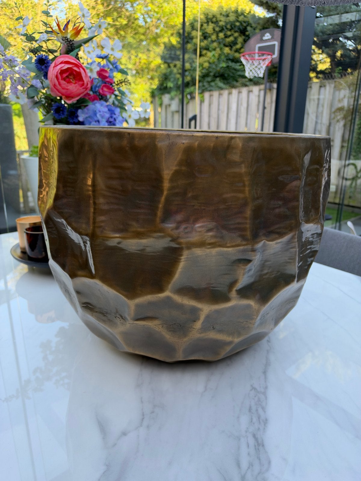 Grote gouden bloempot, rond, 50x40 cm, Gebruikt, Minder dan 60 cm, Rond, Ophalen of Verzenden