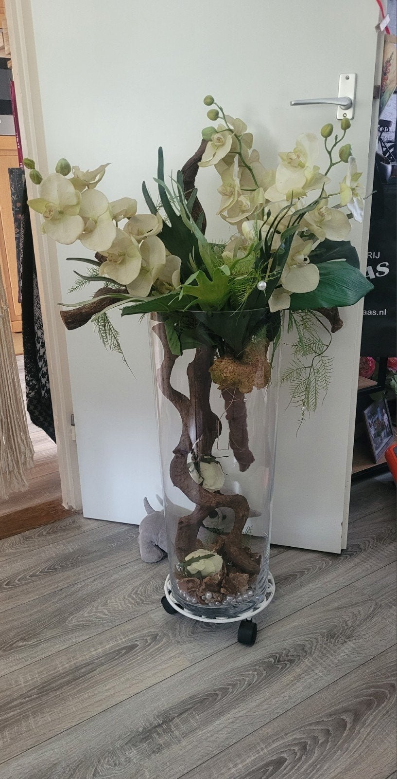 Bloemstuk + vaas, Ophalen