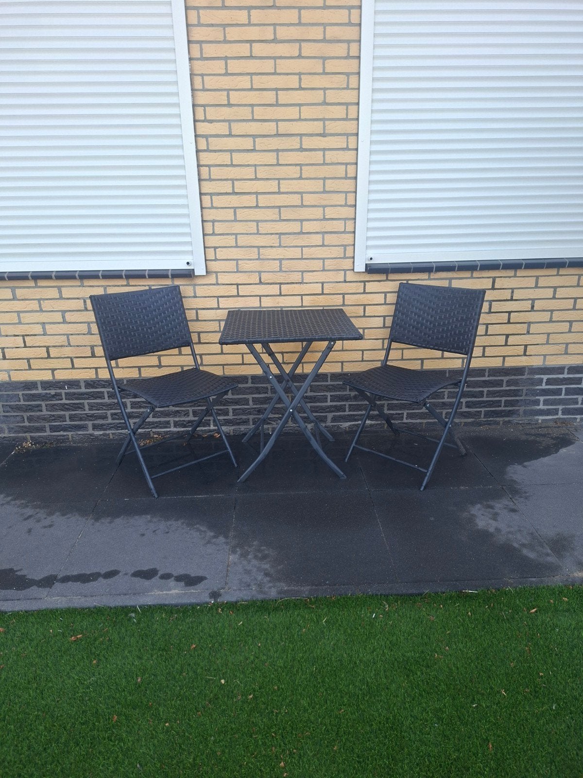 Compact tuinset: opklapbaar tafeltje met 2 klapstoeltjes, Kunststof, Gebruikt, Tuinset, Eettafel