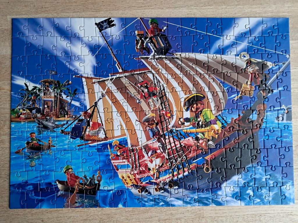 De Groene Merel playmobil puzzel 200 stukjes piratenboot, Ophalen of Verzenden, Meer dan 50 stukjes, Zo goed als nieuw, 6 jaar of ouder
