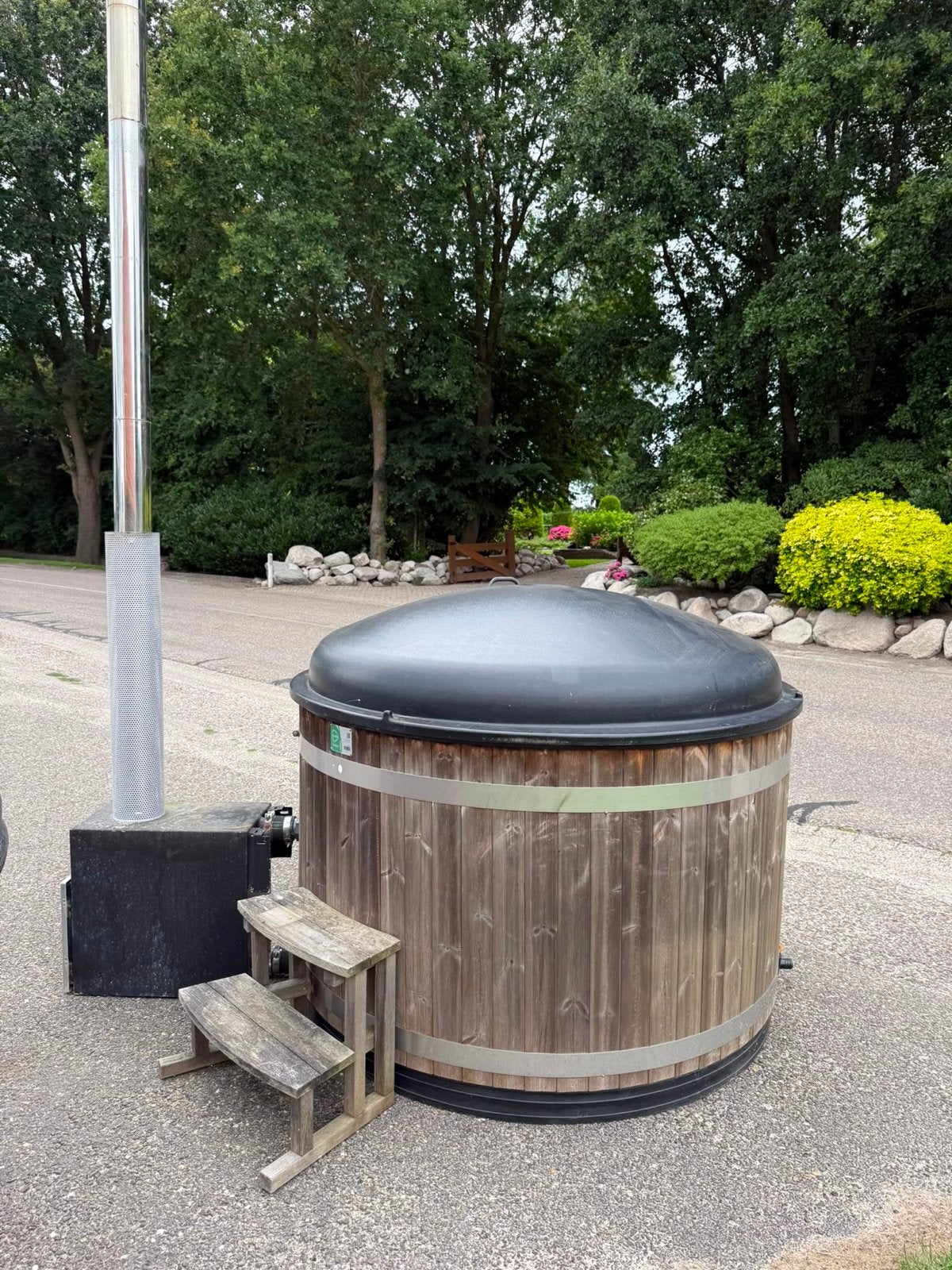 Hottub kirami met externe houtkachel, Tuin en Terras, Zwembad-toebehoren, Ophalen of Verzenden, Gebruikt