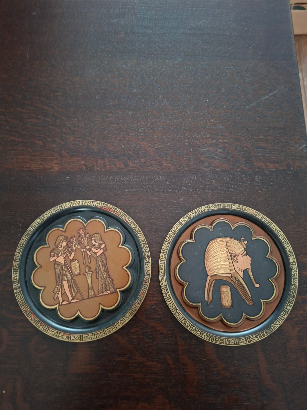 Set van 2 Egyptische onderzetters met farao en hiërogliefen, Ophalen of Verzenden