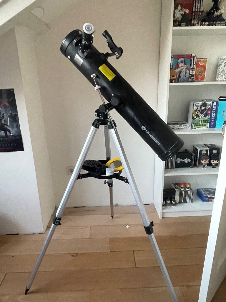 Telescoop, Audio, Tv en Foto, Optische apparatuur | Telescopen, Ophalen, Lenzentelescoop (refractor), Met statief, Zo goed als nieuw